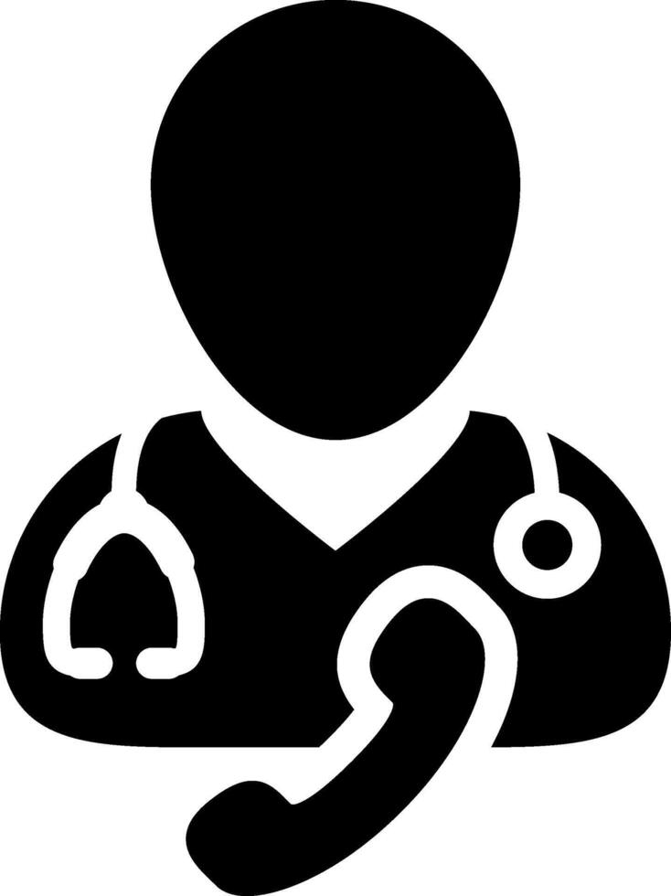A black and white silhouette of a doctor holding a phone vector