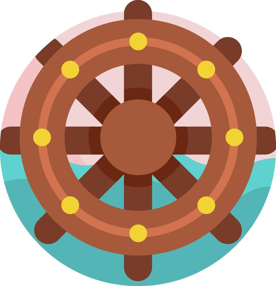A ship wheel with a wooden handle and a wooden wheel vector