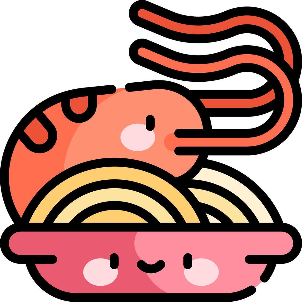 A cartoon crab with noodles and a bowl of noodles vector