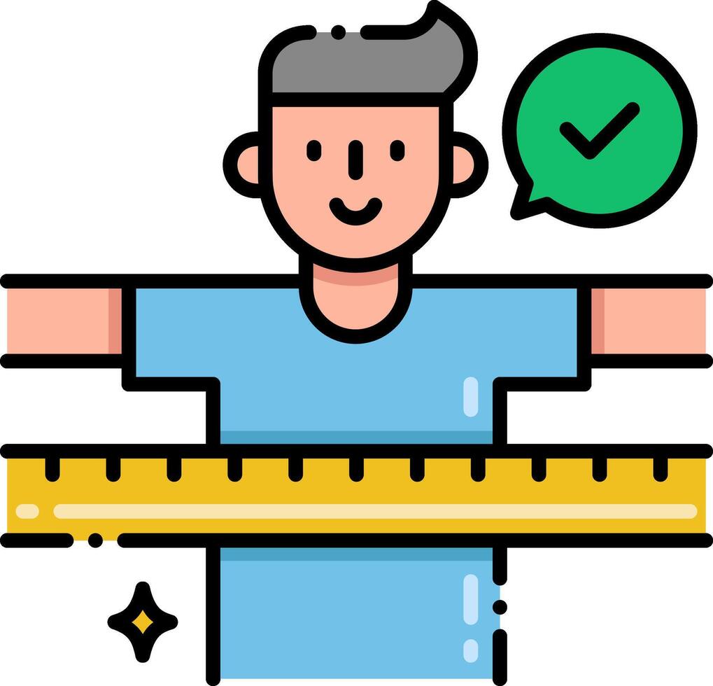 A man holding a measuring tape and a green check mark vector