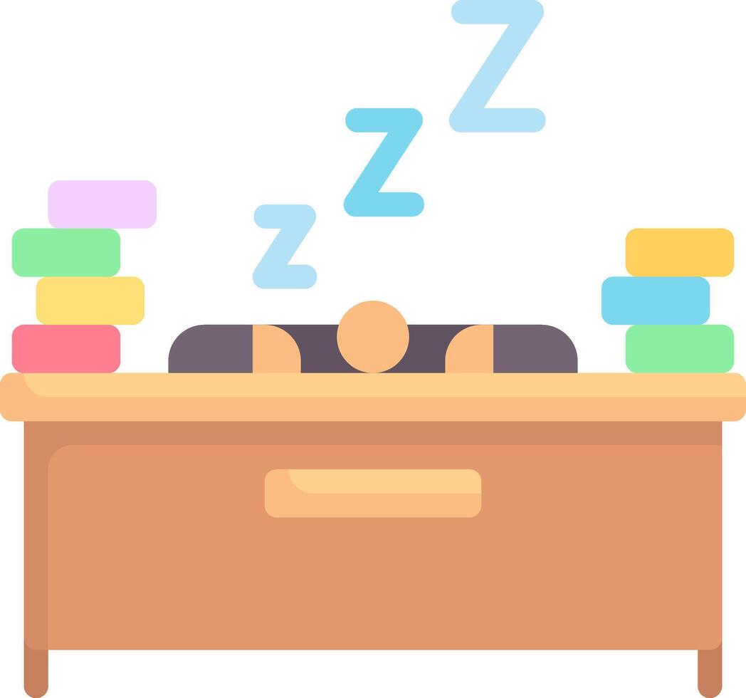 A person sleeping on a desk with stacks of books vector