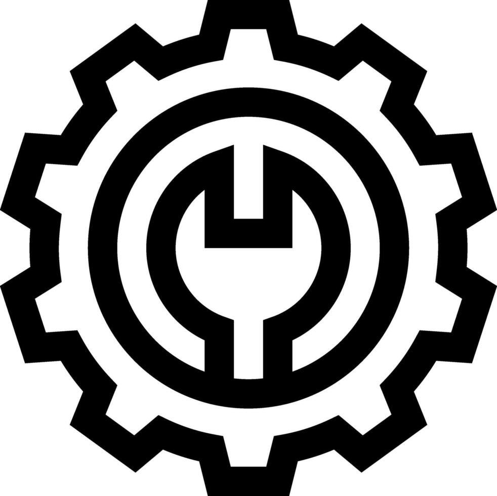 A black and white logo of a gear wheel vector