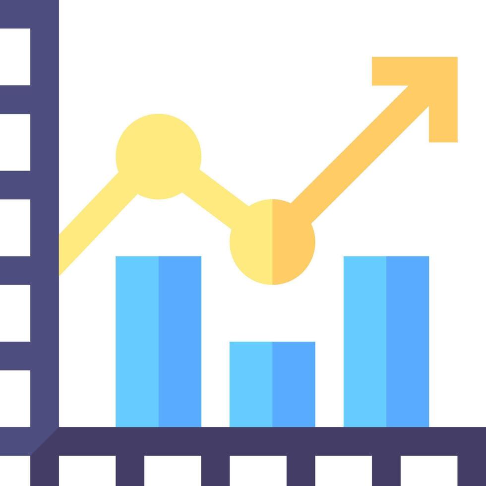 A flat icon of a bar chart with an arrow pointing up vector