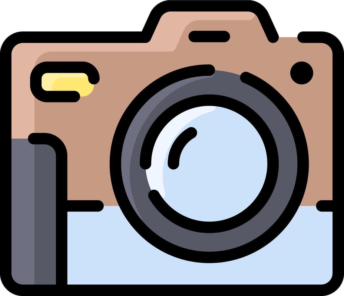 A camera icon with a blue background vector