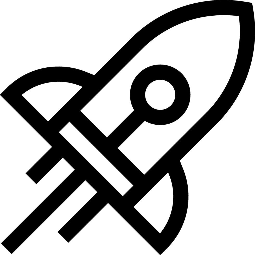 A black and white rocket icon on a white background vector