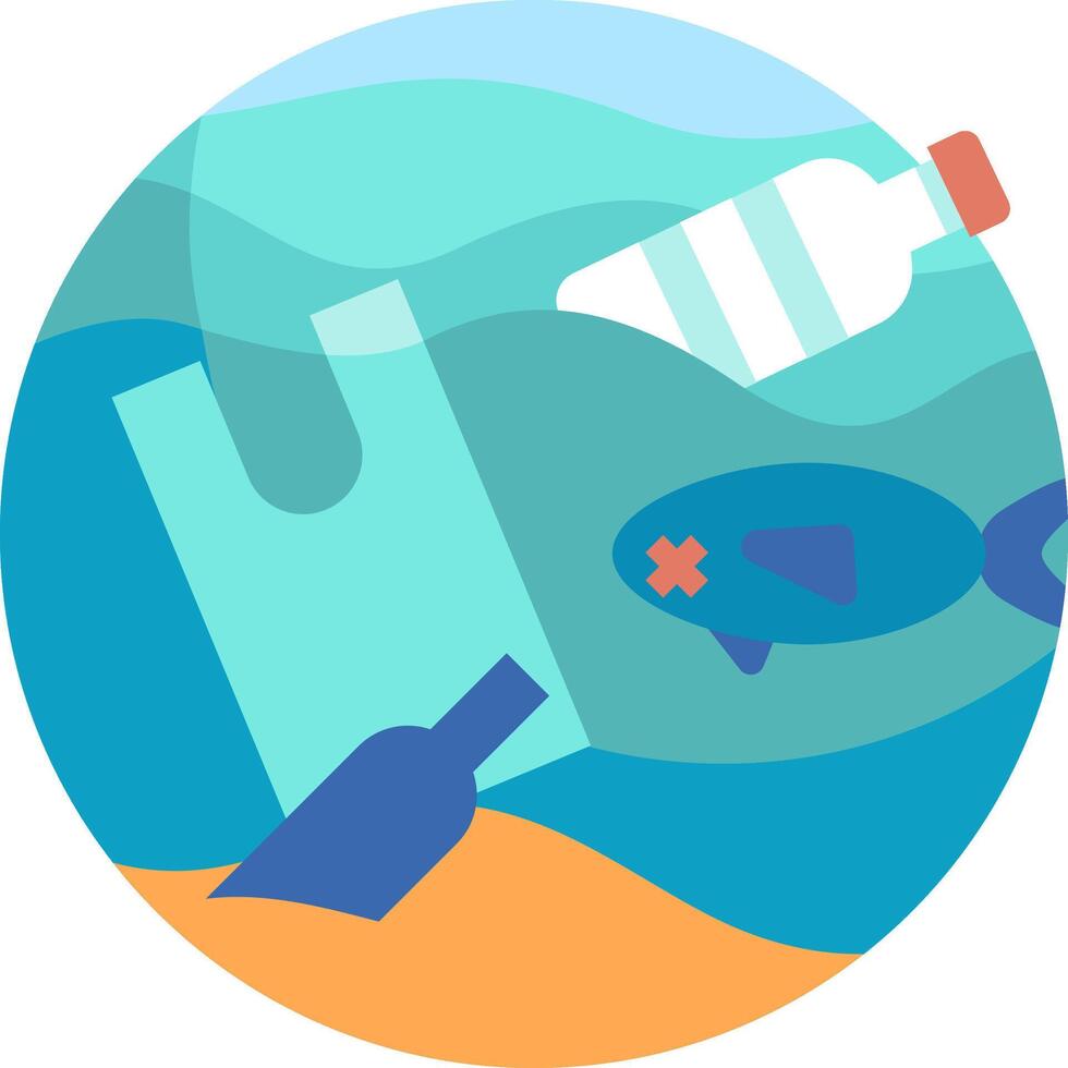 An illustration of plastic bottles and fish vector