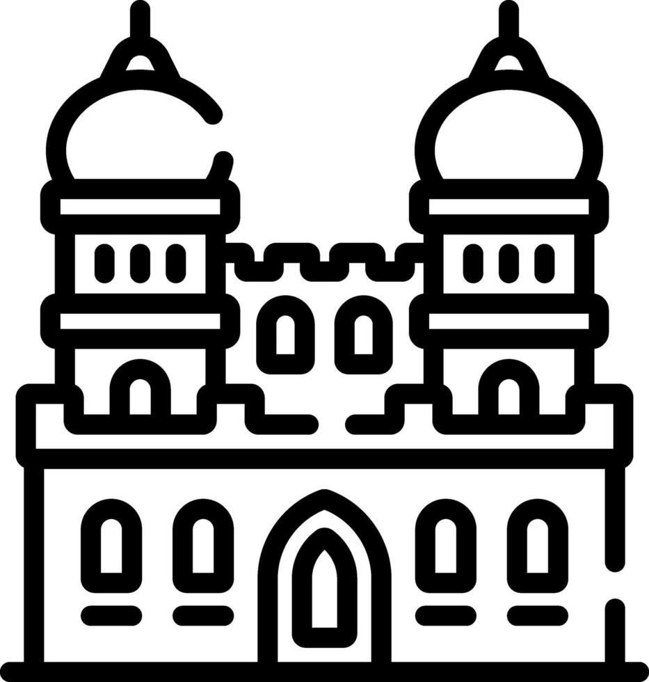 A castle icon with a tower and two towers vector