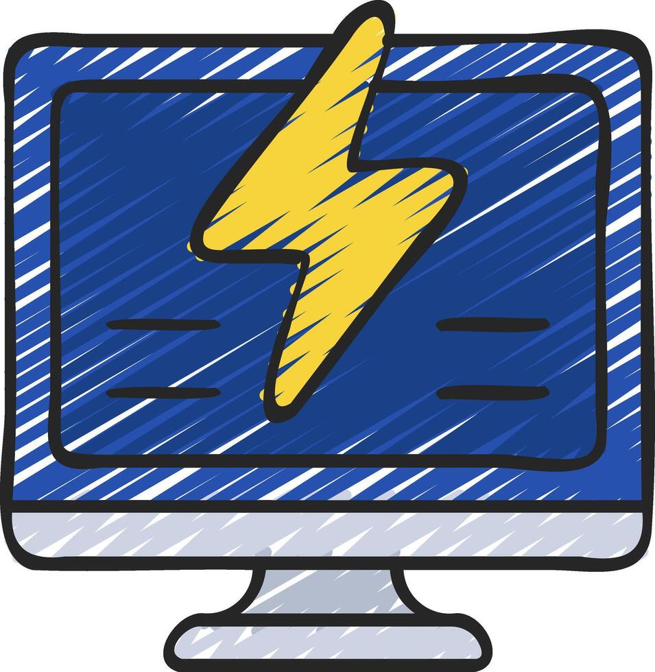 A computer monitor with a lightning bolt on it vector
