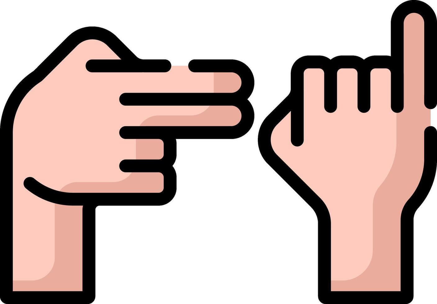Two hands pointing at each other with one pointing up vector