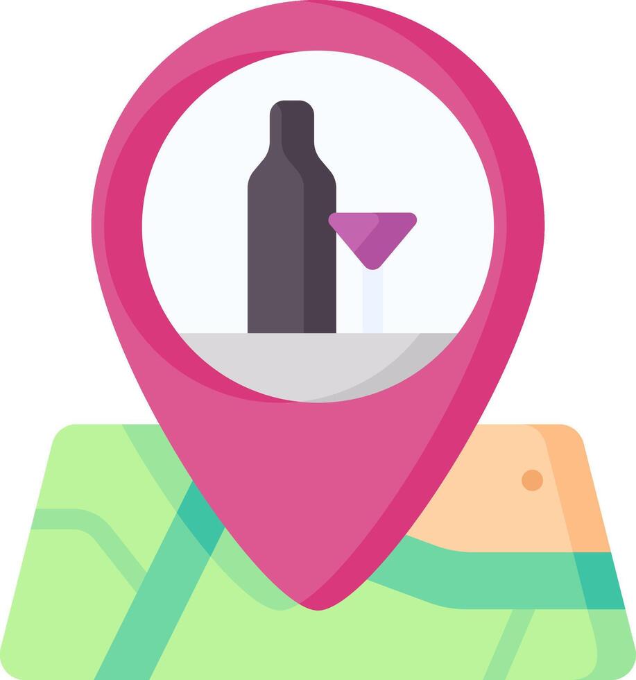 Map pin with wine bottle and map location vector