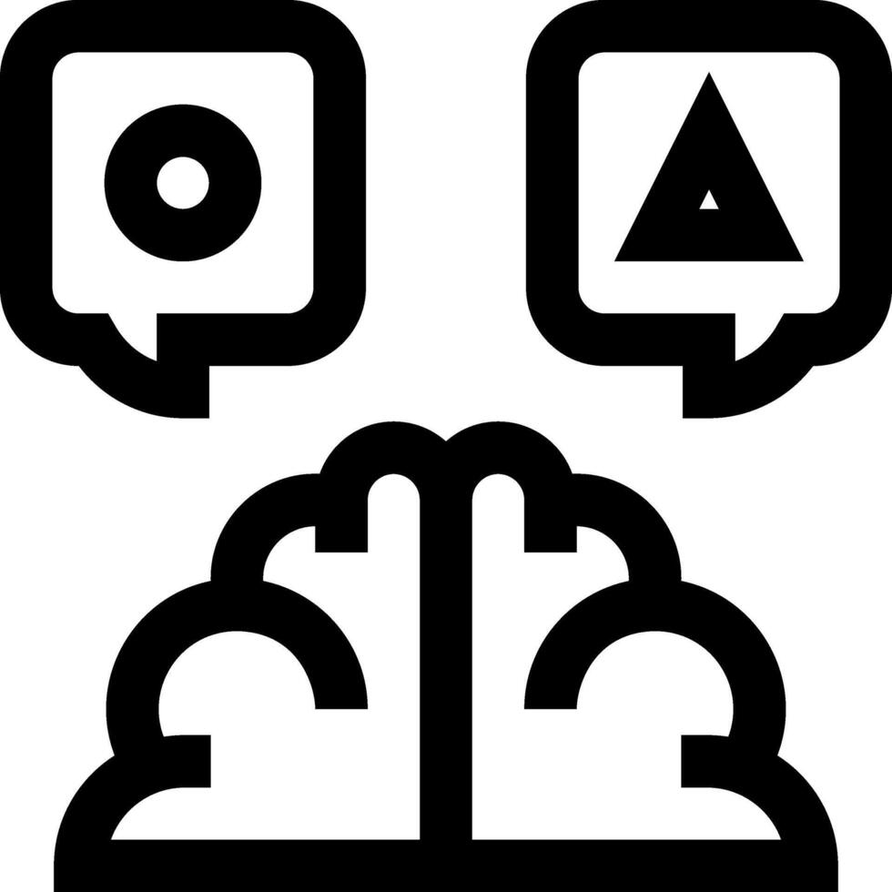 A black and white image of a brain and two speech bubbles vector