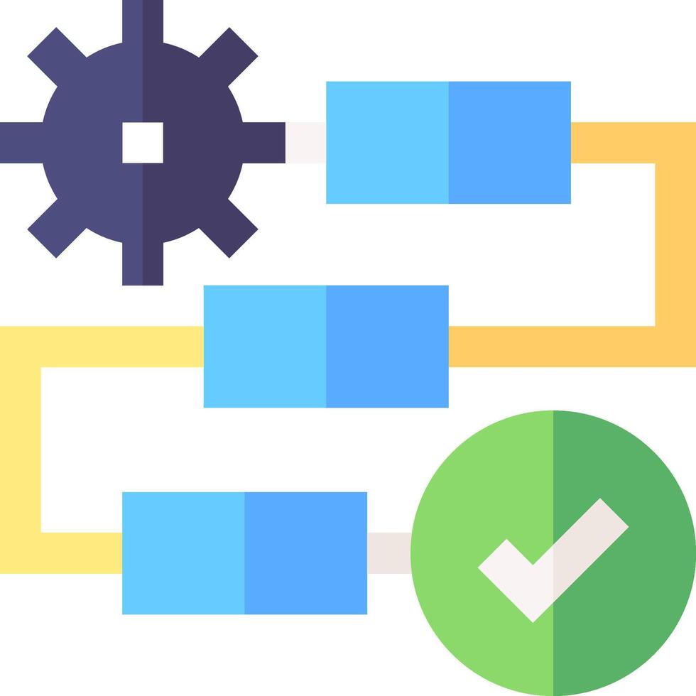 A flat icon of a process with gears and a check mark vector