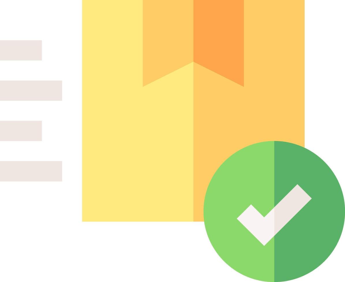 A green check mark and a yellow book icon vector