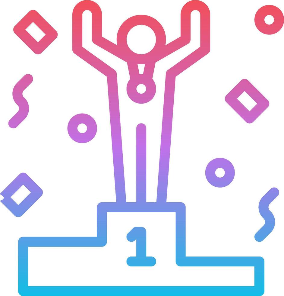 A man on a podium with his arms up in the air vector