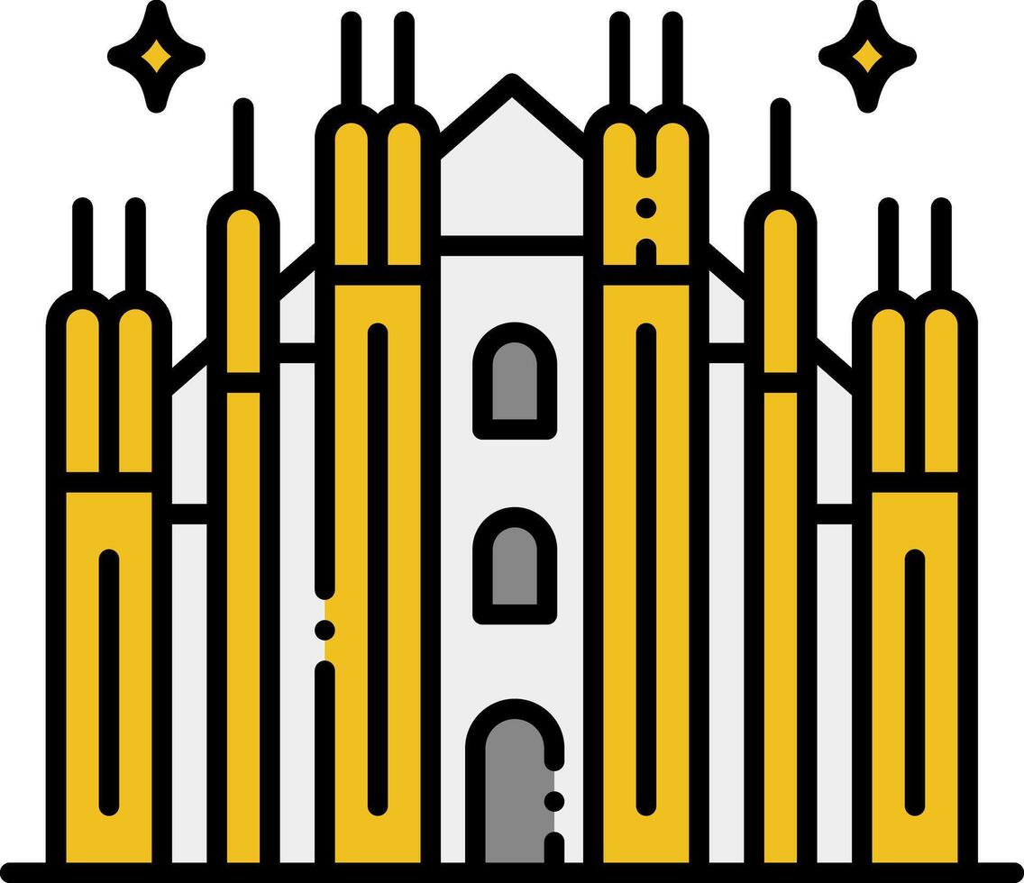 A church with a yellow and black outline vector