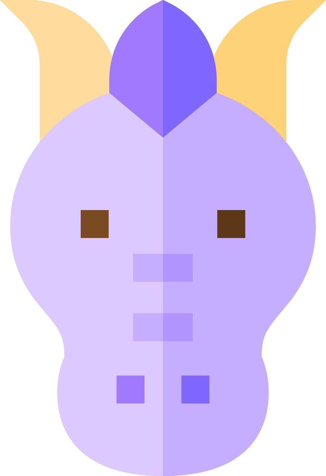 A purple dragon head with horns and a yellow tail vector