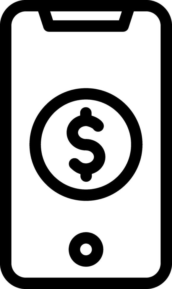 A black and white icon of a phone with a dollar sign vector