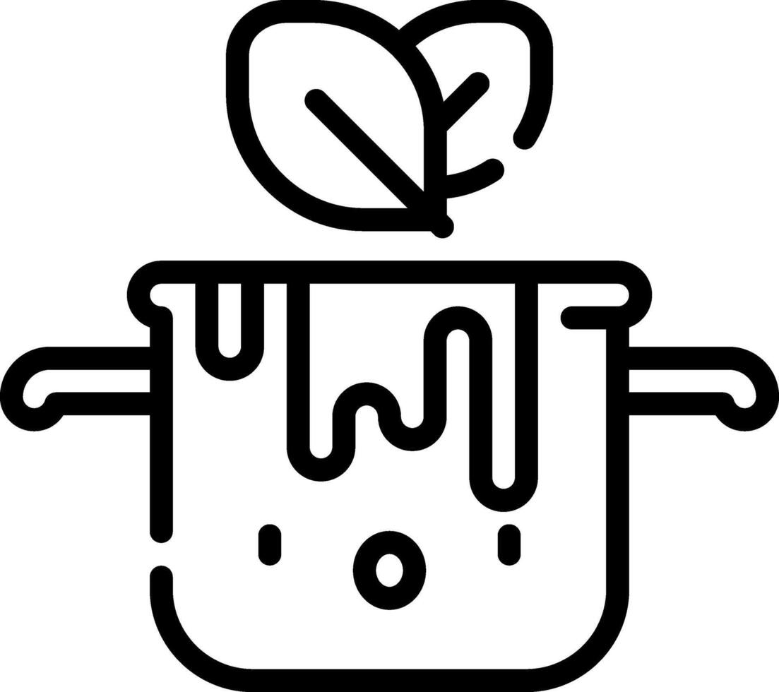 A black and white illustration of a pot with a leaf on it vector