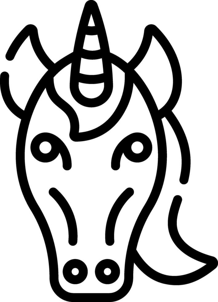 A black and white drawing of a unicorn head vector