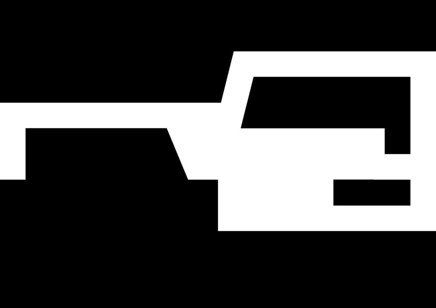 A black and white logo with a white truck vector