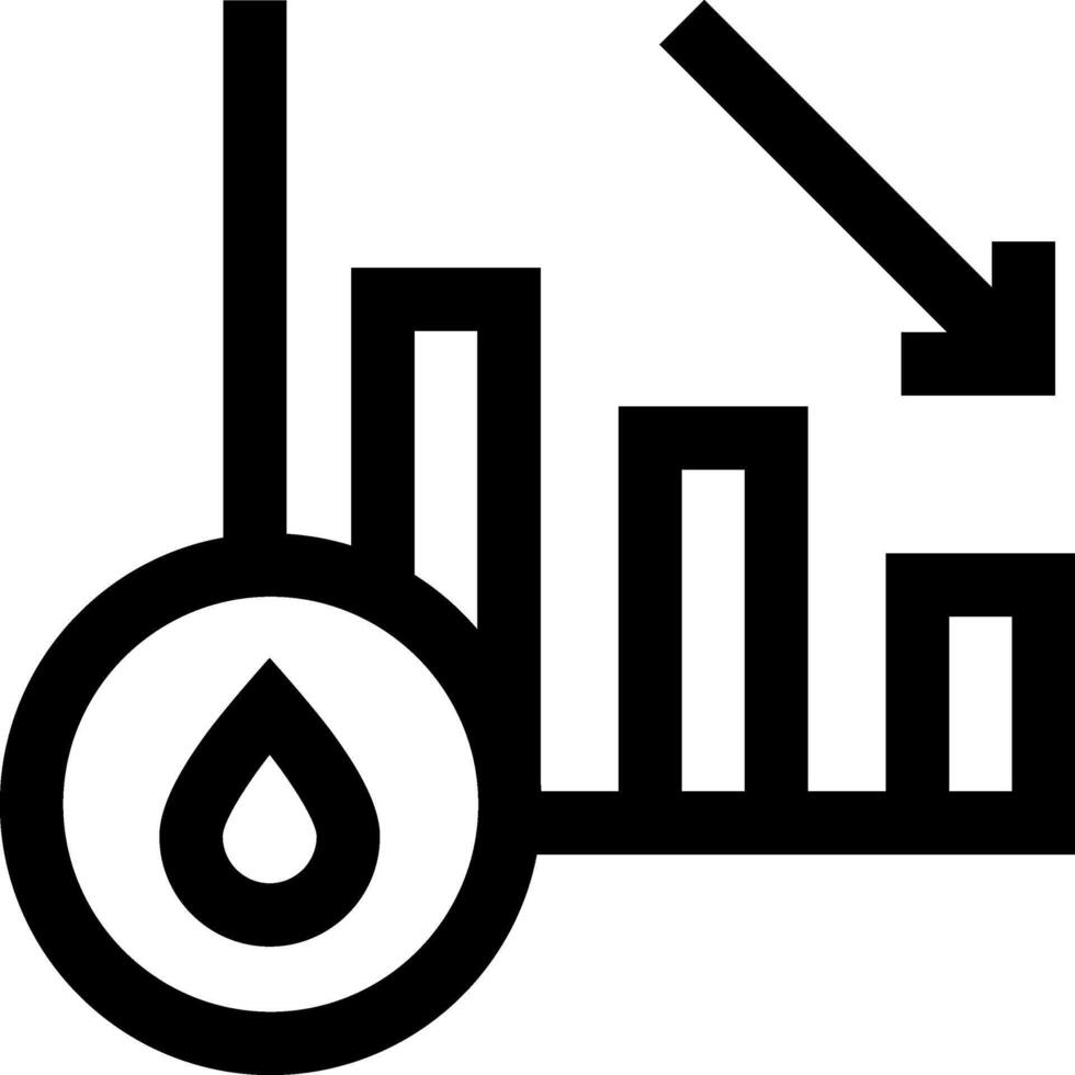 A black and white icon of a bar graph with a drop vector