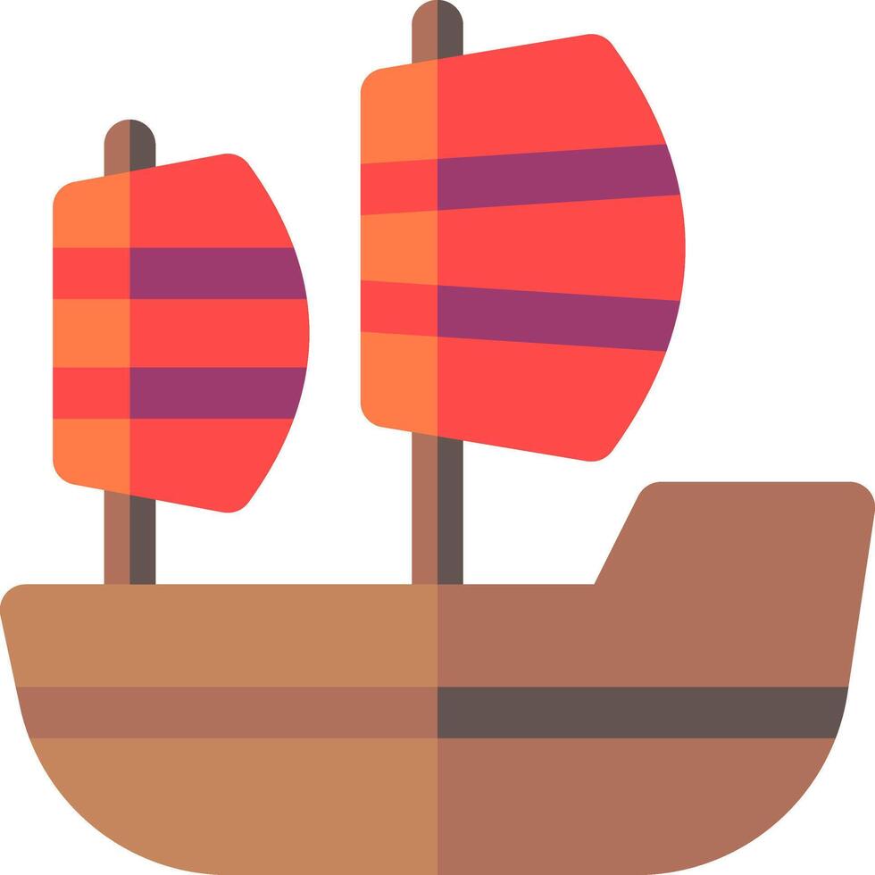 A cartoon boat with two sails and a red flag vector