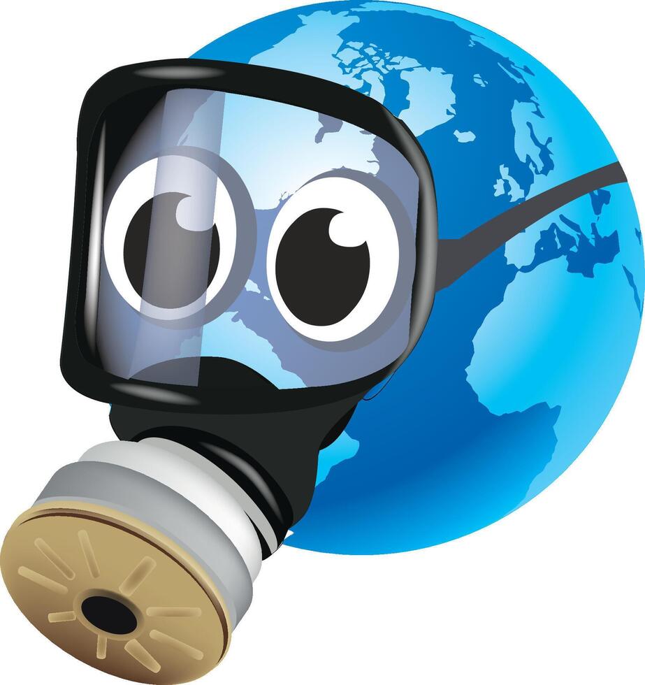 Planet earth wearing a gas mask looking at viewer vector