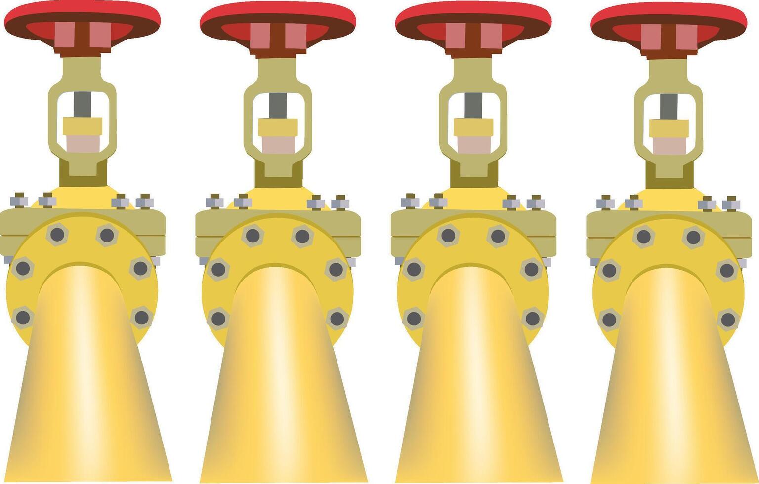 Four industrial valves regulating gas flow in pipeline vector
