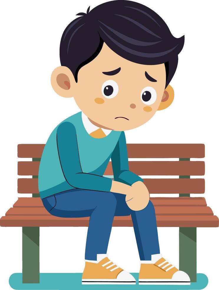 Young man feeling sad sitting alone on bench vector