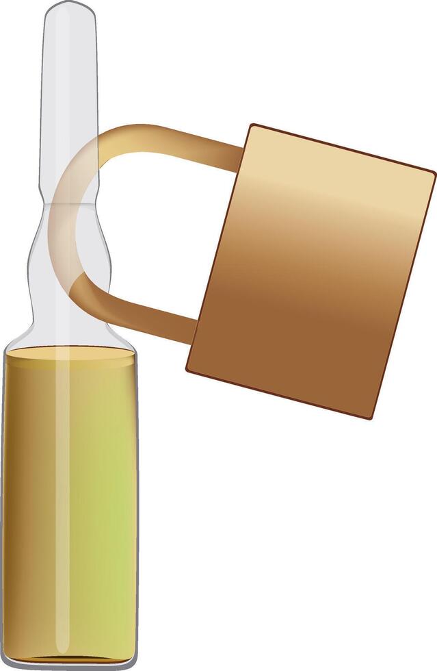 Padlock is locking a medical glass ampoule with yellow liquid vector