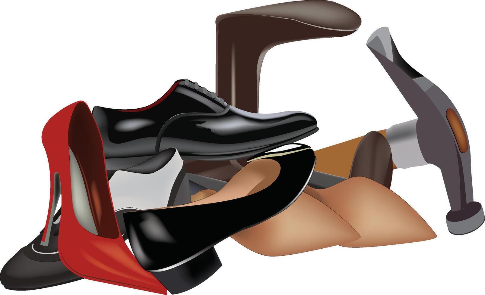 various shoes to repair shoemaker- vector
