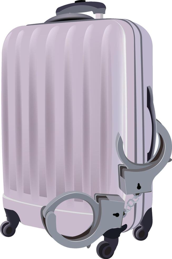 Suitcase with handcuffs symbolizing travel restrictions vector