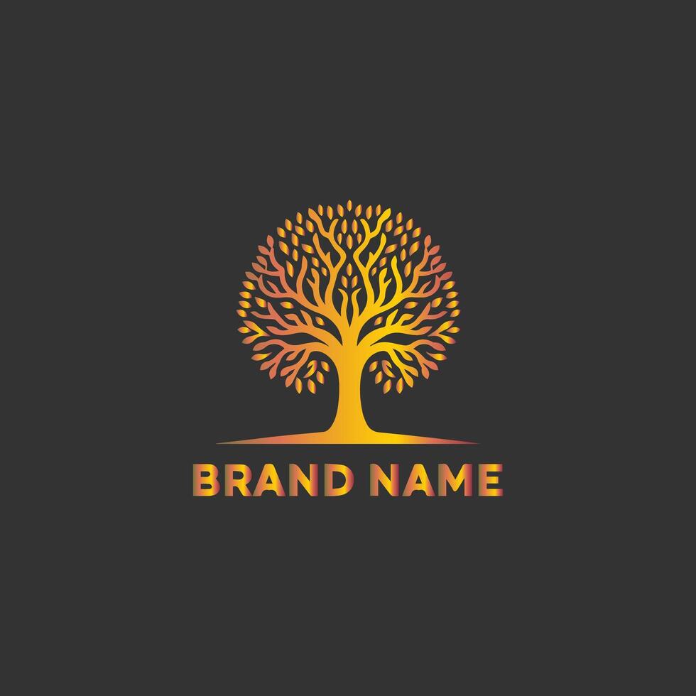 A tree logo gold with the word brand name on it vector