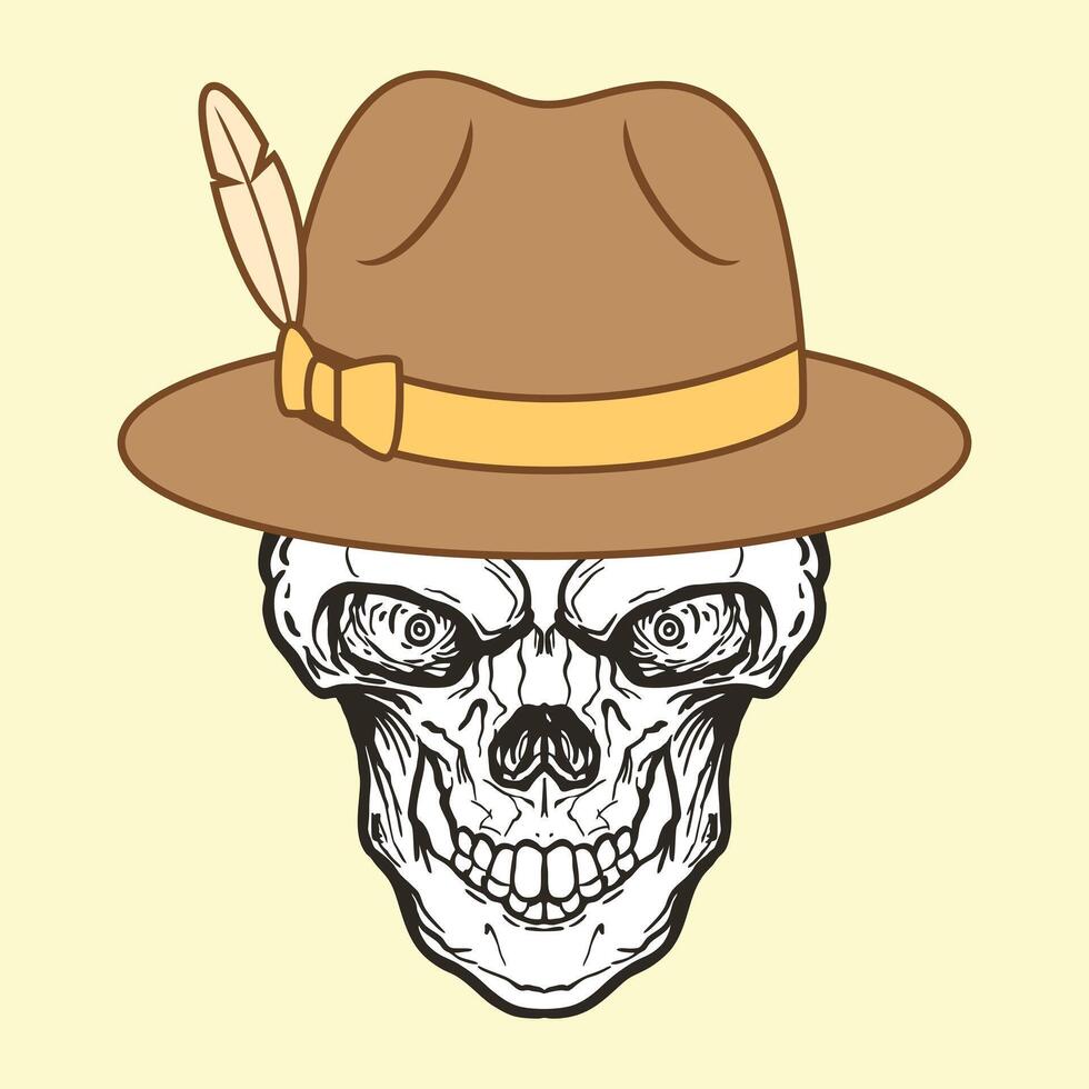 Skull head with fedora hat vector