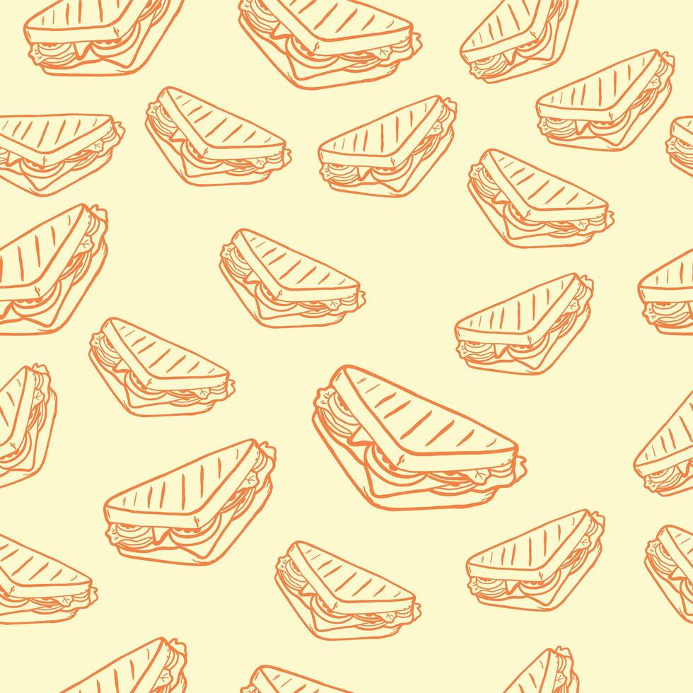 Doodle sandwich line art seamless pattern vector