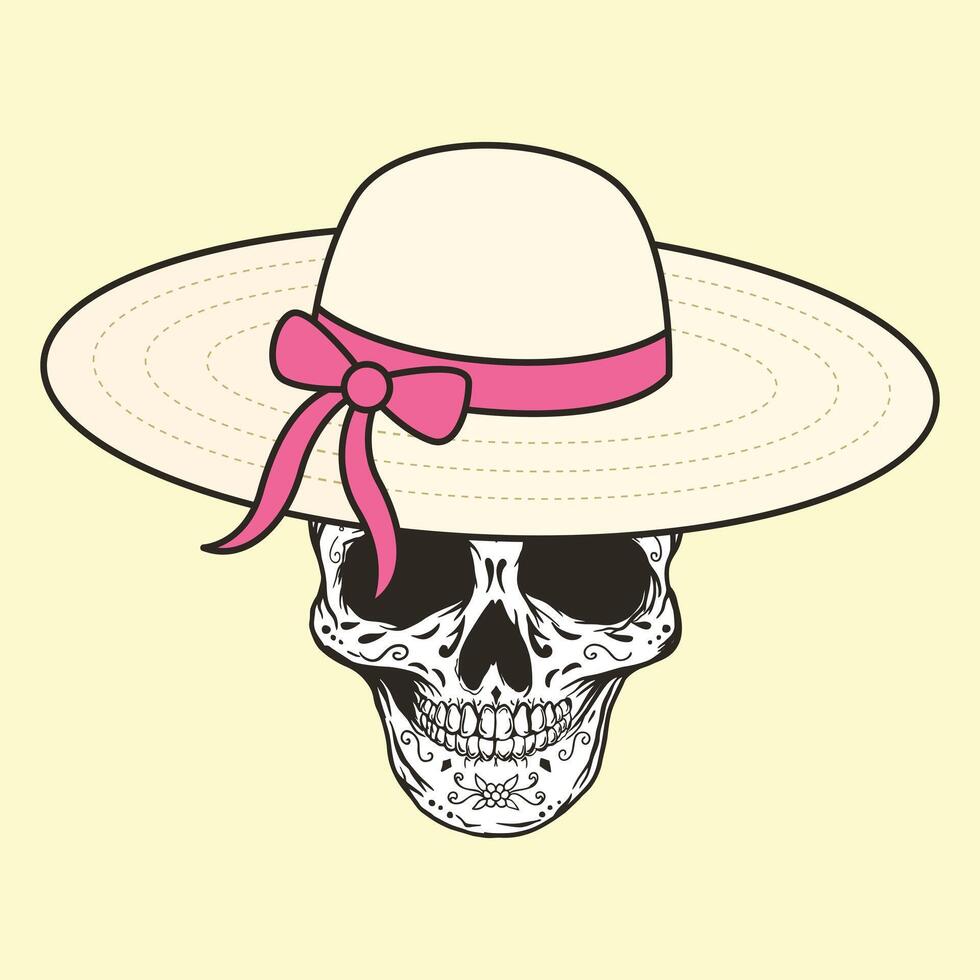 Girl skull with hat vector