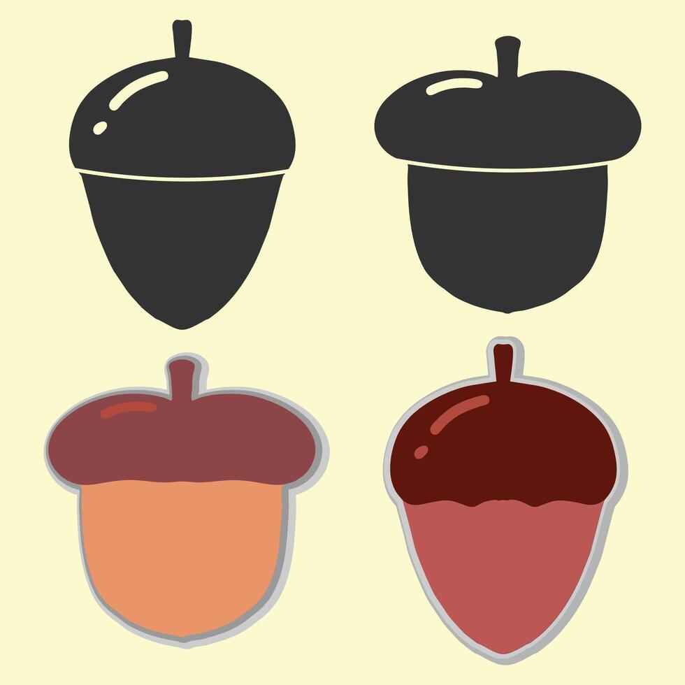 Set of acorn fruit symbol vector