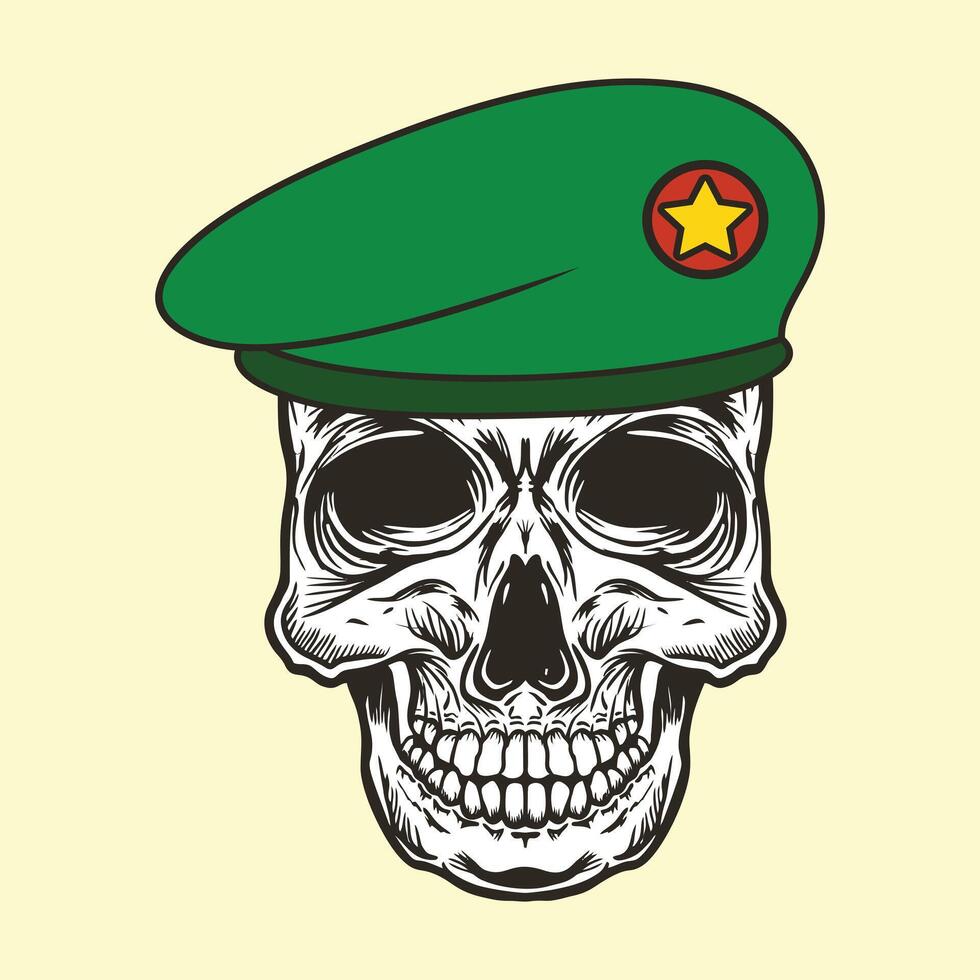 Skull Head Wearing Green Military Army Beret vector