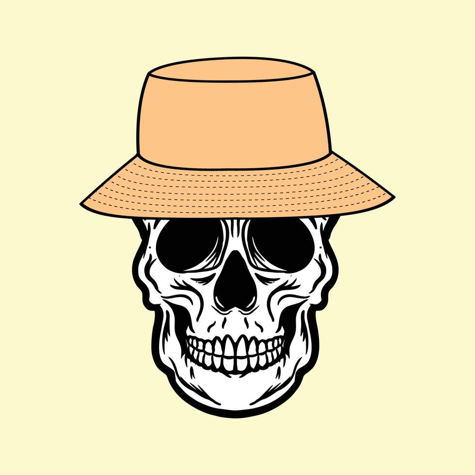 skull head wearing bucket hat vector