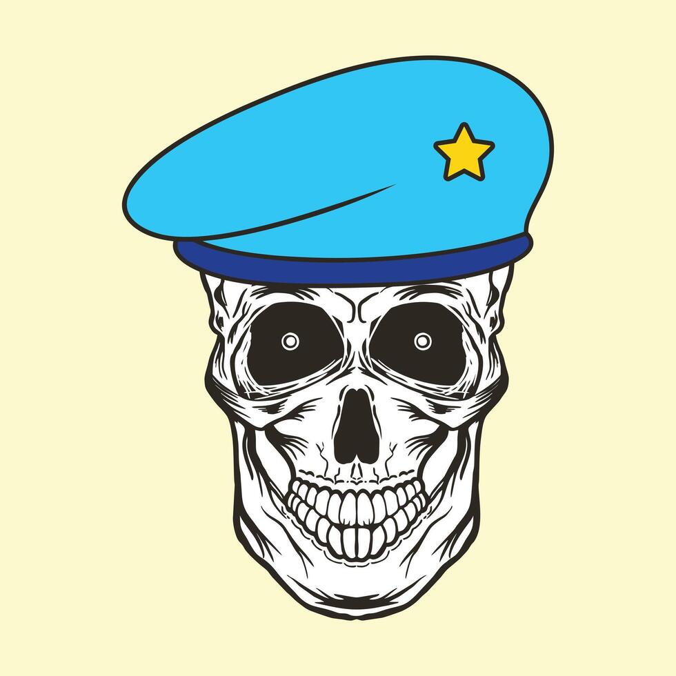 Skull Head Wearing Blue Military Army Beret vector