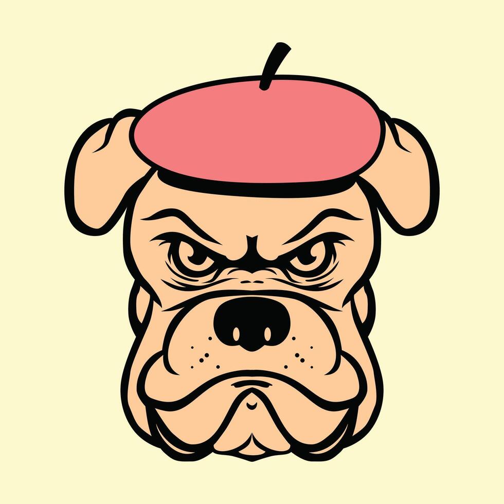 a cartoon dog with an angry face wearing a beret vector