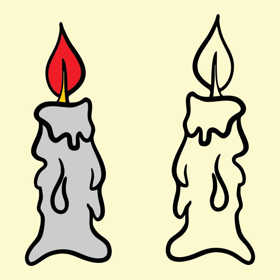 two candles with melted wax on them vector