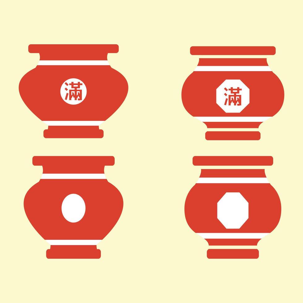 Set of Chinese New Year Barrel or jar icon vector