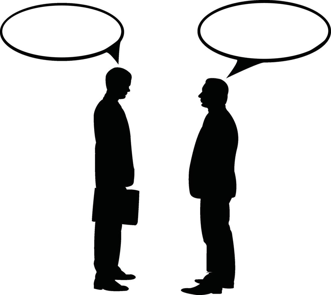 Two businessmen discussing with empty speech bubbles above them vector
