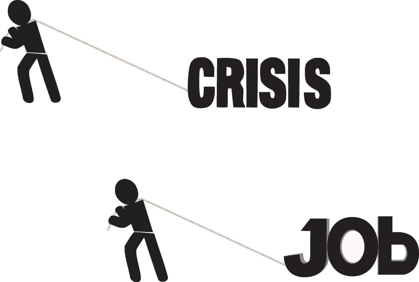 Stick figures pulling job and crisis words vector