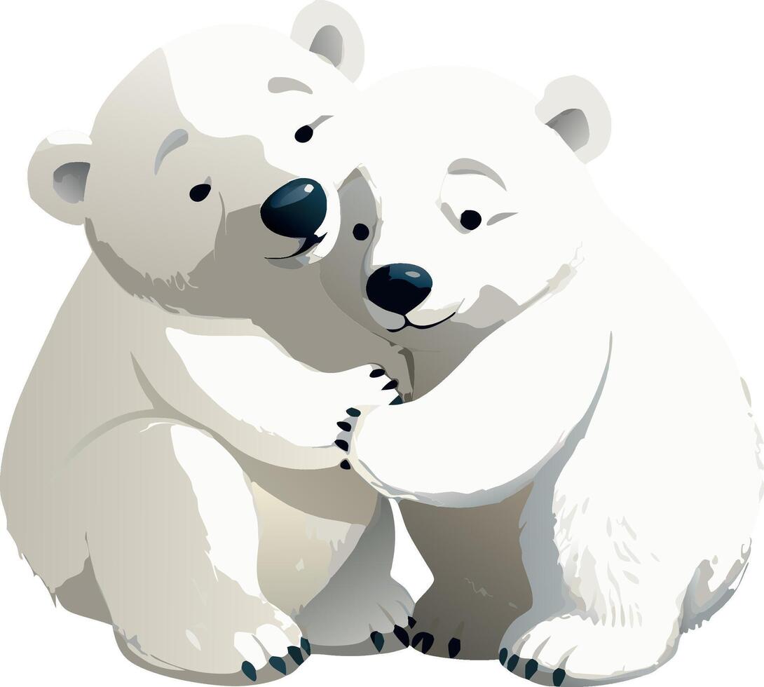 Two polar bear cubs hugging each other vector