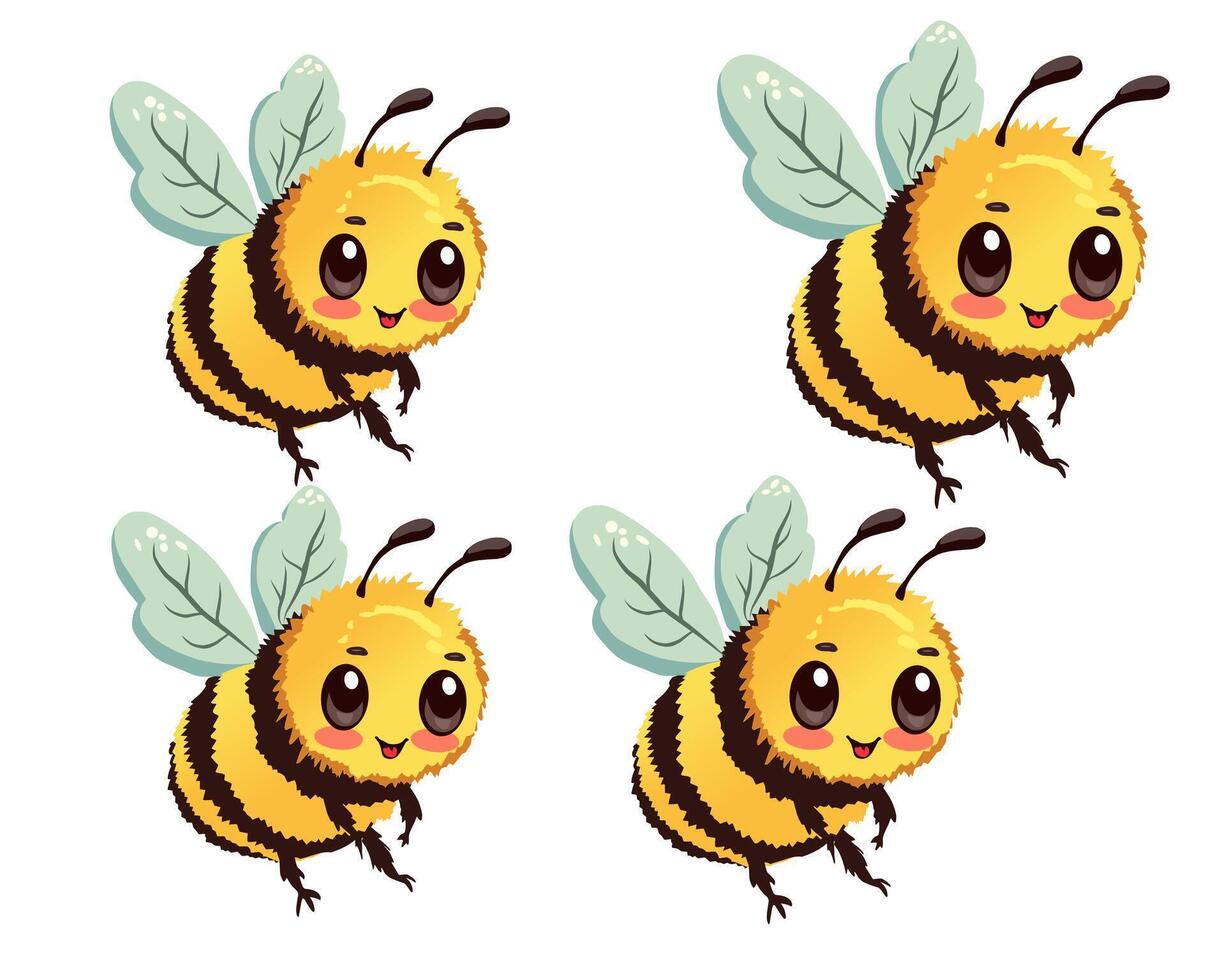 Four cute cartoon bees vector
