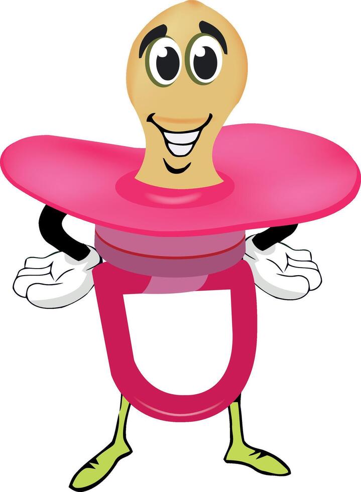 Pink baby pacifier cartoon character smiling and standing vector