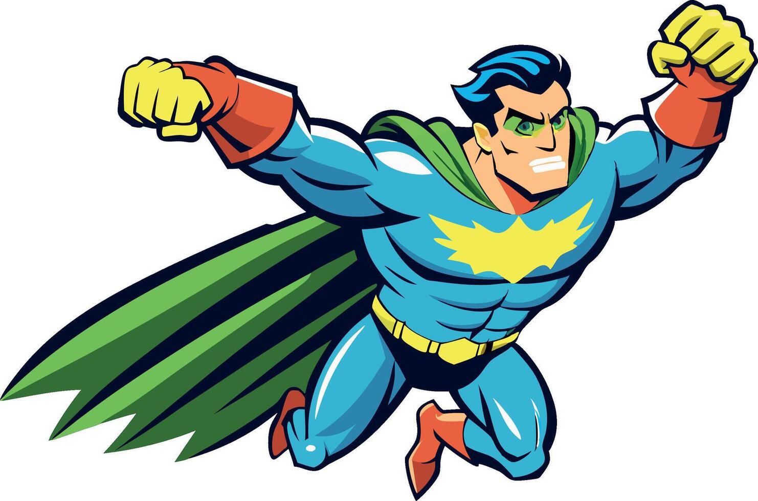 Superhero flying and attacking with fists forward vector