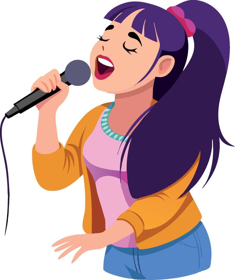Young woman singing with a microphone vector